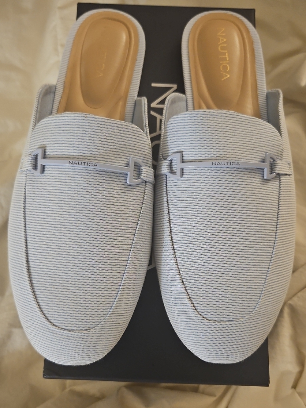 Nautica Light Blue & White Women's Slip-On Mules